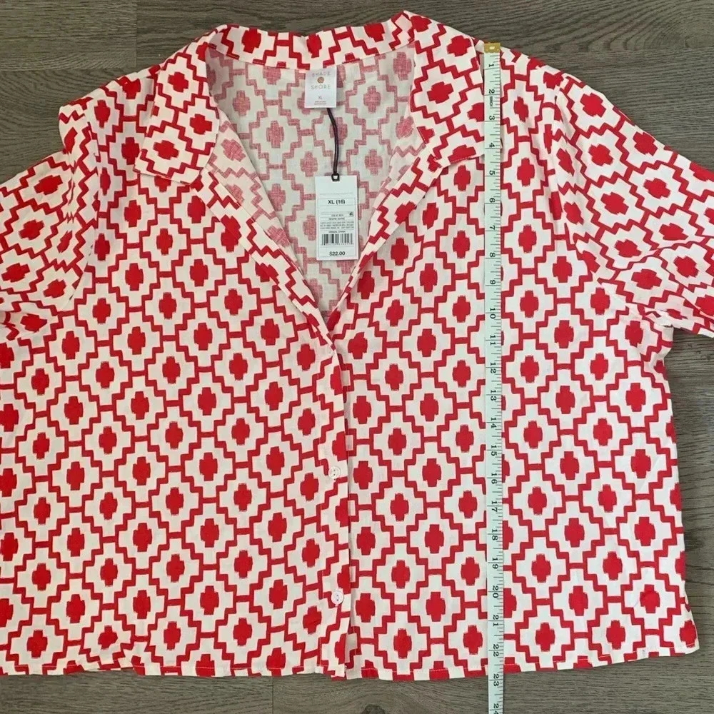 Shade & Shore™ Cropped Button-Up Short Sleeve Cover Up Top - Size XL - Red - NWT